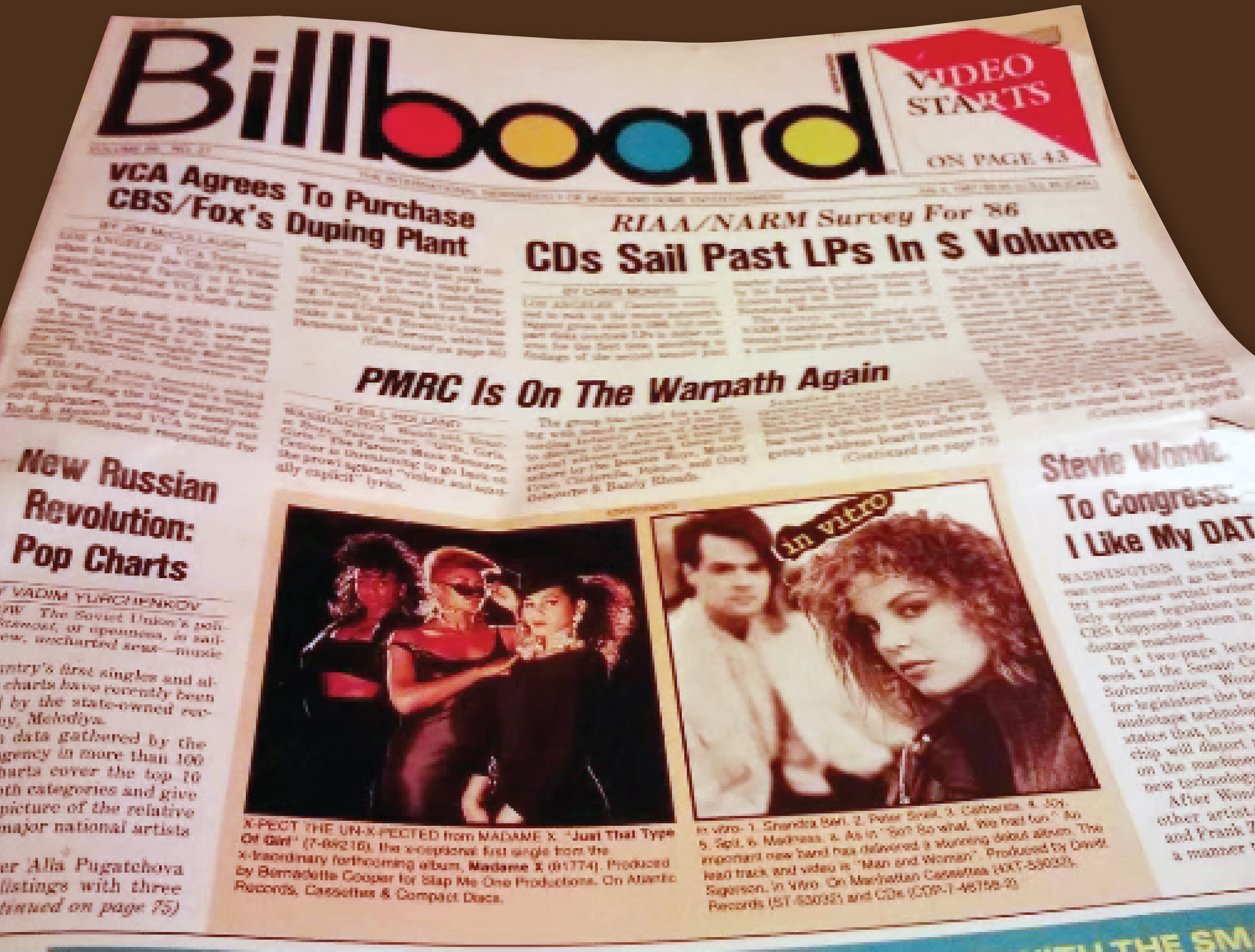 billboard magazine front page from 1986 featuring in vitro band